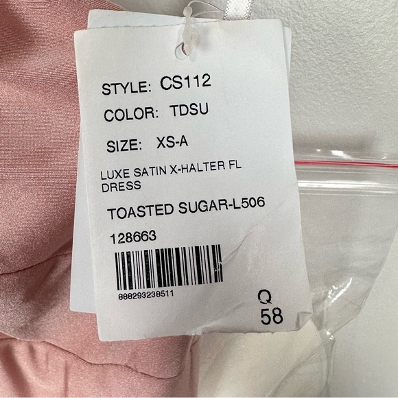 Cynthia & Sahar XIMENA Toasted Sugar CrissCross Halter Satin Mermaid Dress CS112 - Picture 6 of 10